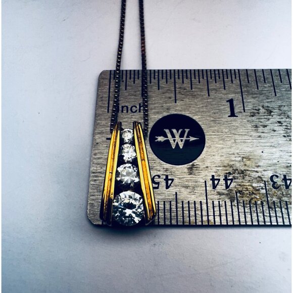 Vintage Italy 925 Sterling Silver Pendant Necklace w/ Graduated CZ Stones 18” - Picture 6 of 10